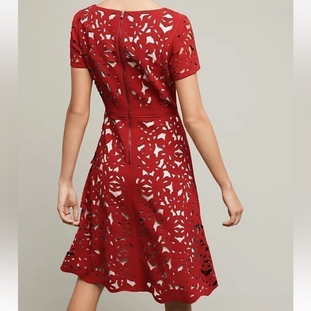 Anthropologie Moulinette Soeurs dress size 2 red Aliz Laser Cut - Picture 4 of 7
